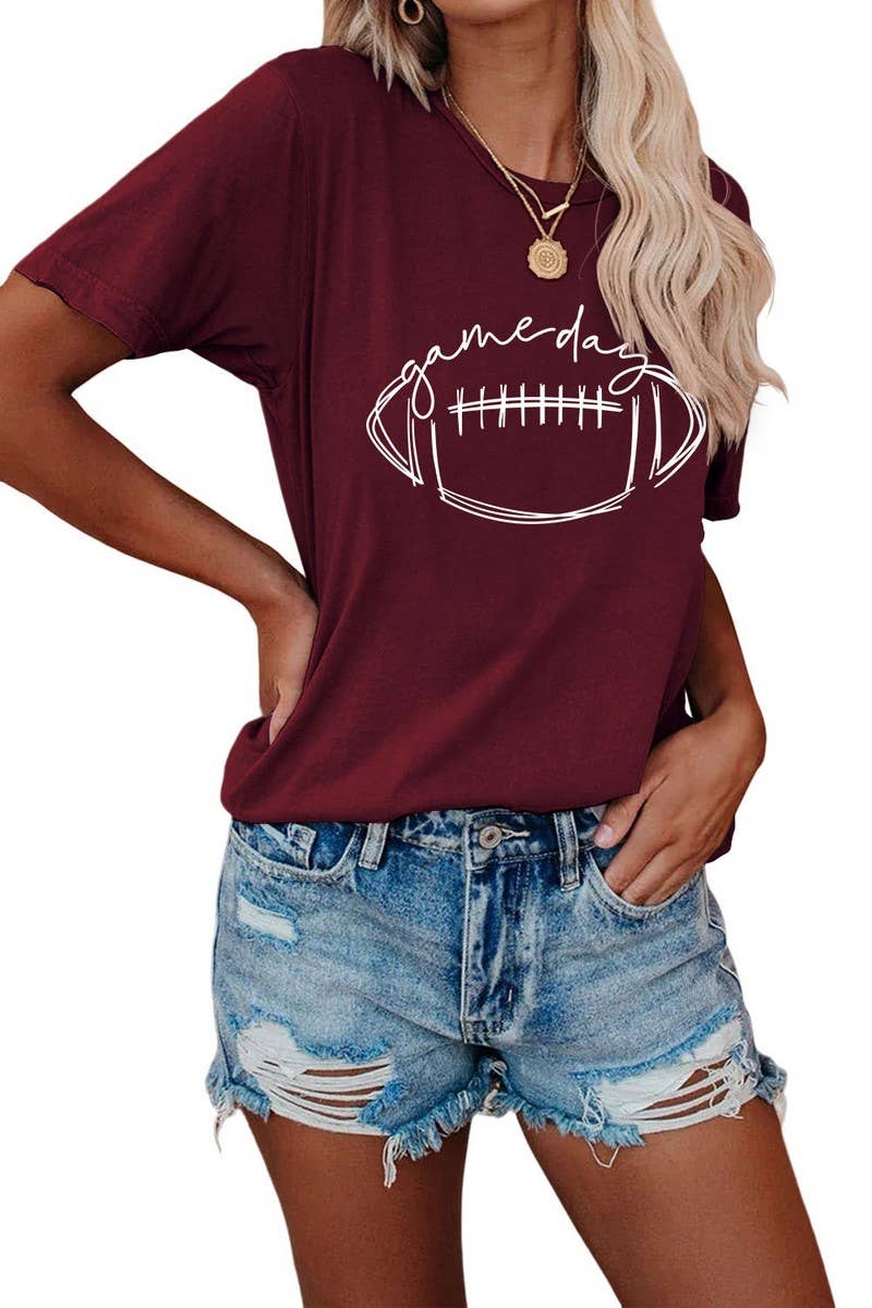 CWTTS0587_WOMEN GAME DAY PRINTING SHORT SLEEVE T SHIRT TOP: Black / (M) 1