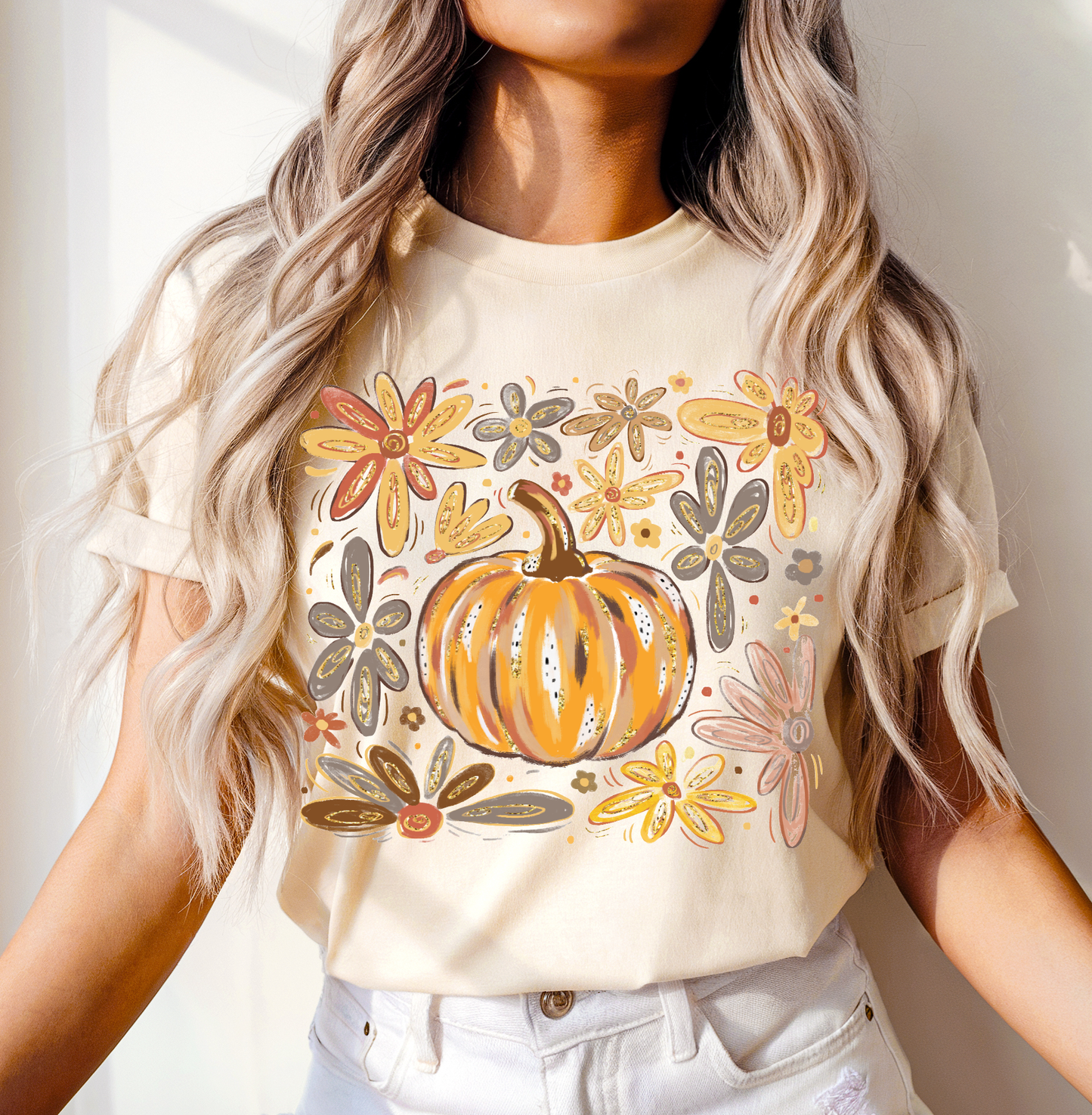 PUMPKIN FLORAL CREWNECK TEE/SWEATSHIRT : CHARCOAL / TEE / L