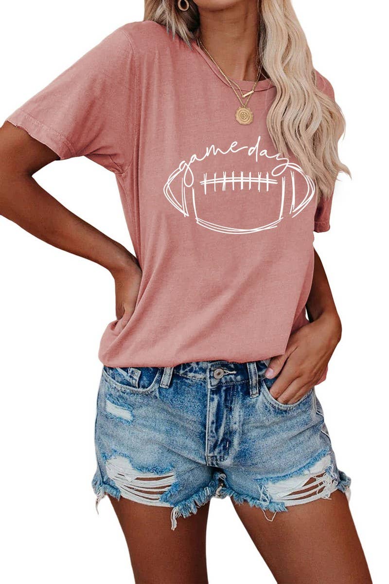 CWTTS0587_WOMEN GAME DAY PRINTING SHORT SLEEVE T SHIRT TOP: Black / (M) 1