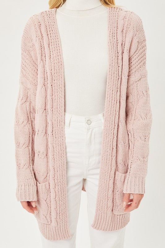 Chenille Cable Knit Oversized Open Front Cardigan