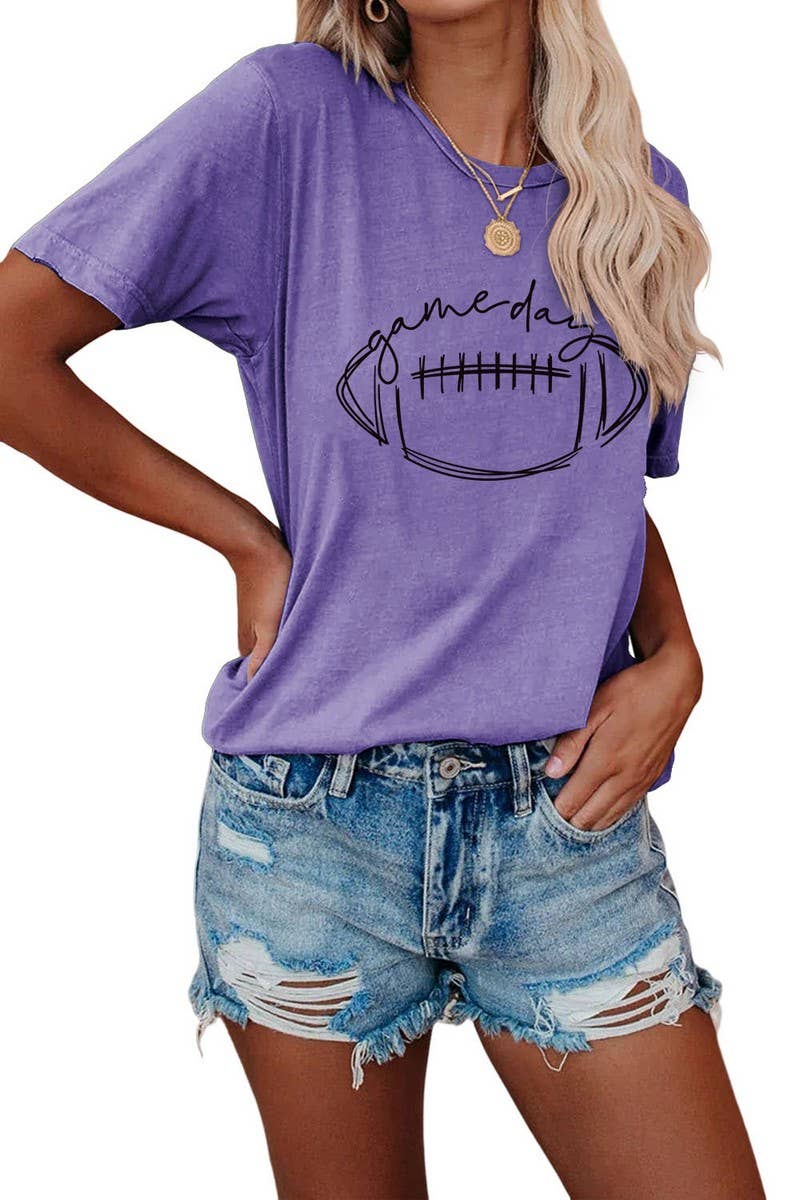 CWTTS0587_WOMEN GAME DAY PRINTING SHORT SLEEVE T SHIRT TOP: Black / (XXXL) 1