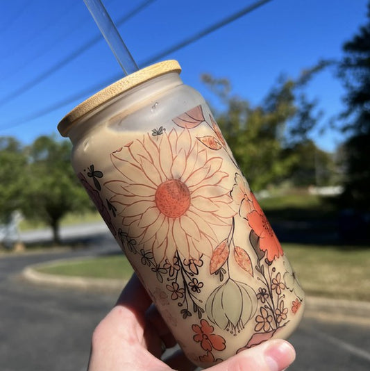 Floral Glass Can Cup