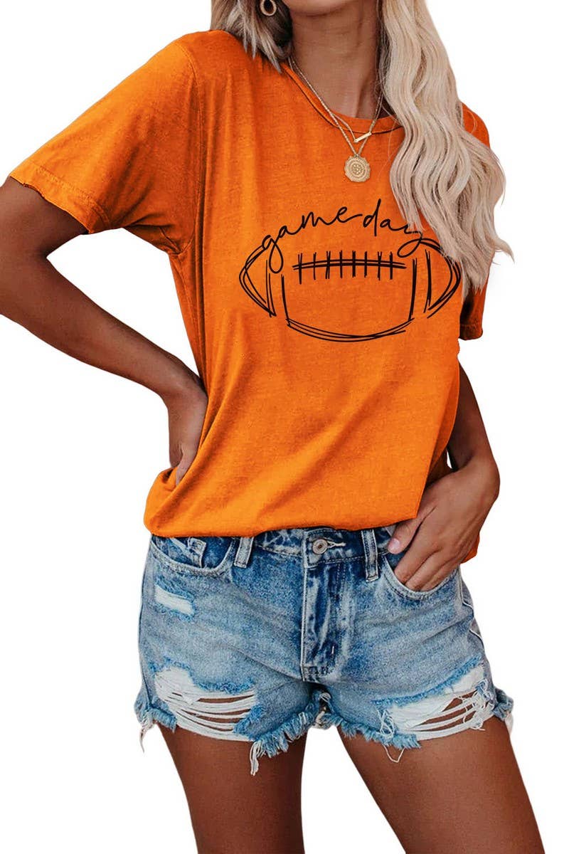 CWTTS0587_WOMEN GAME DAY PRINTING SHORT SLEEVE T SHIRT TOP: Black / (M) 1