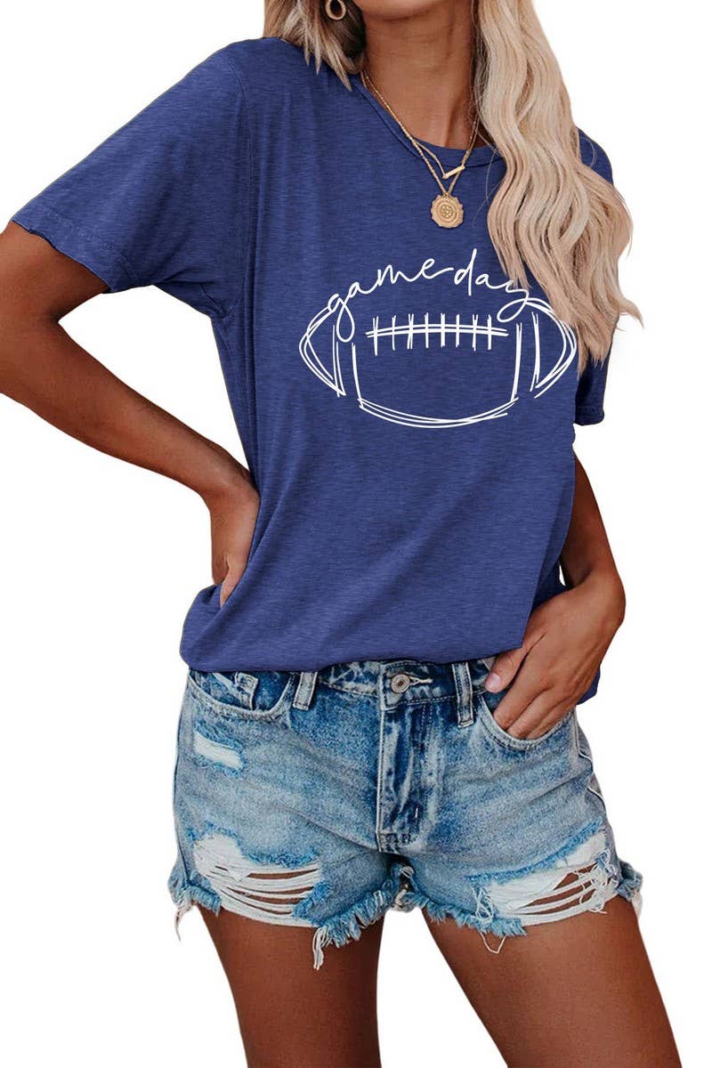CWTTS0587_WOMEN GAME DAY PRINTING SHORT SLEEVE T SHIRT TOP: Black / (M) 1