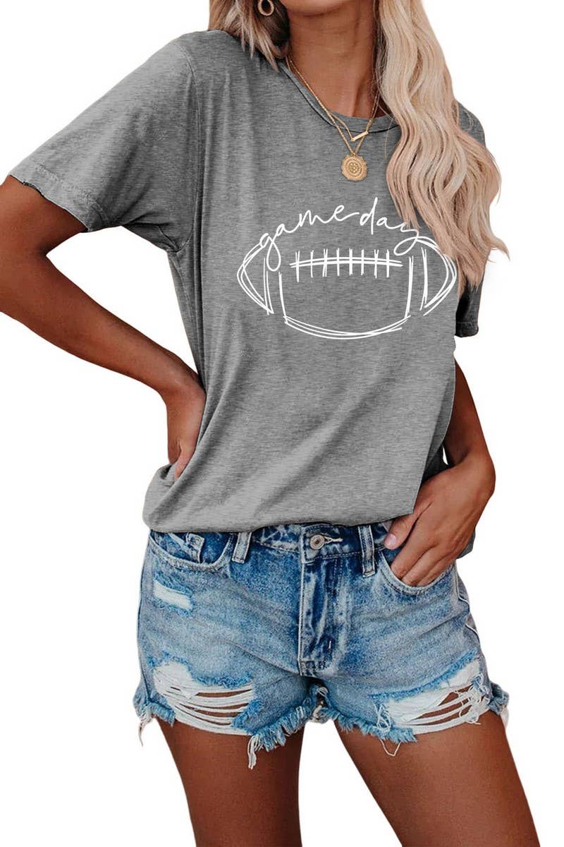 CWTTS0587_WOMEN GAME DAY PRINTING SHORT SLEEVE T SHIRT TOP: Black / (M) 1