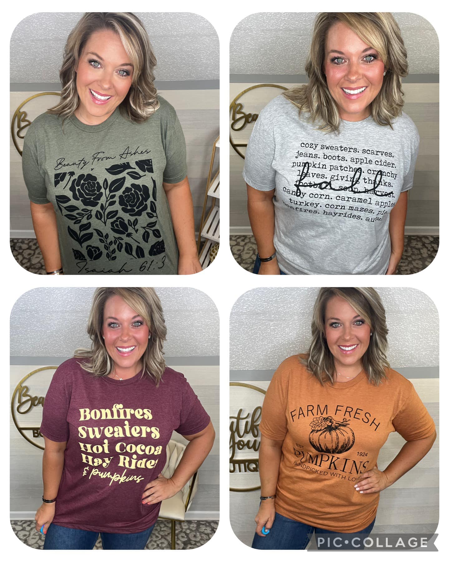 Fall Words Heather Rust Tultex Collage Seasonal Graphic Tee: S