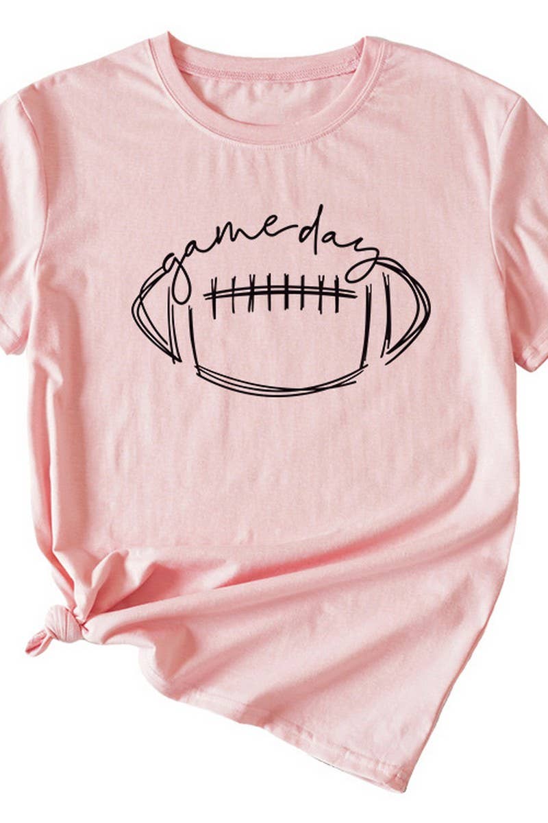 CWTTS0587_WOMEN GAME DAY PRINTING SHORT SLEEVE T SHIRT TOP: Black / (M) 1