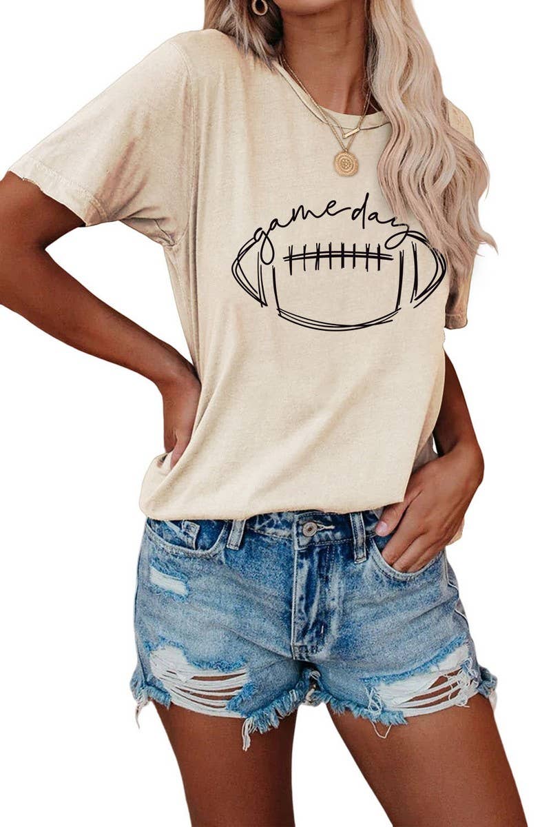 CWTTS0587_WOMEN GAME DAY PRINTING SHORT SLEEVE T SHIRT TOP: Black / (M) 1