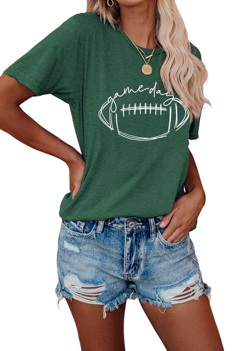 CWTTS0587_WOMEN GAME DAY PRINTING SHORT SLEEVE T SHIRT TOP: Black / (M) 1
