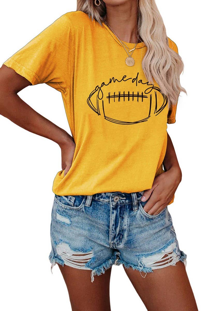 CWTTS0587_WOMEN GAME DAY PRINTING SHORT SLEEVE T SHIRT TOP: Black / (M) 1