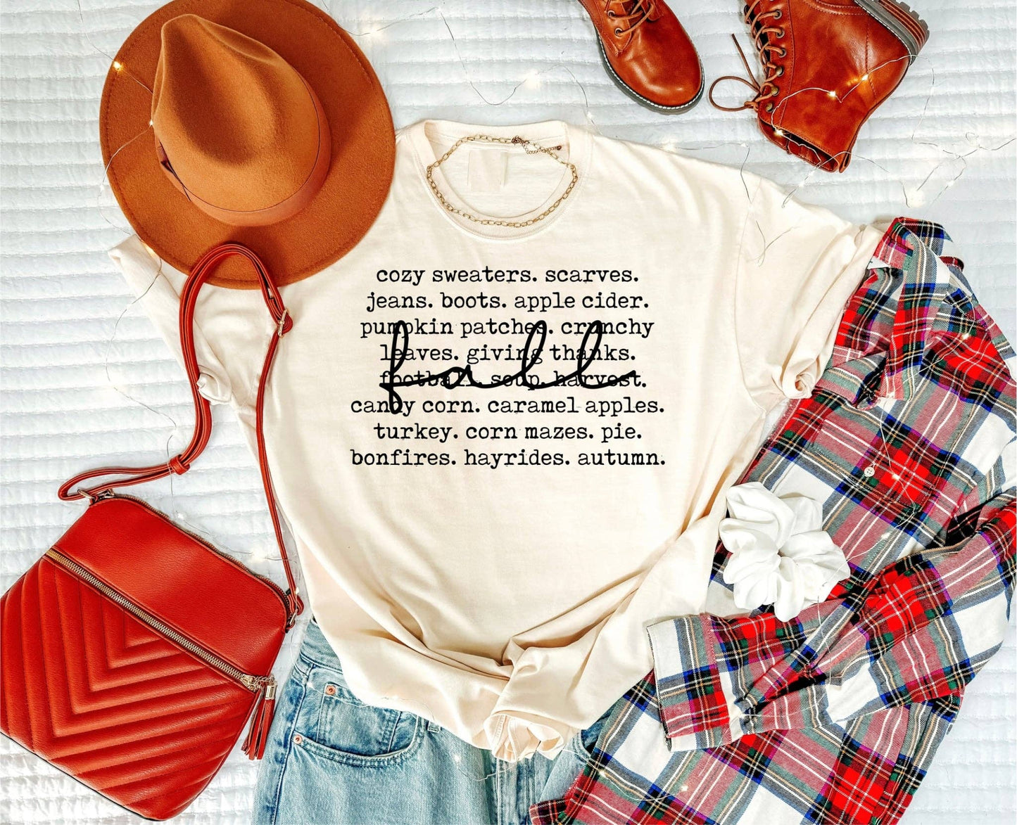 Fall Words Collage Clay Bella Canvas Seasonal Graphic Tee: 2X