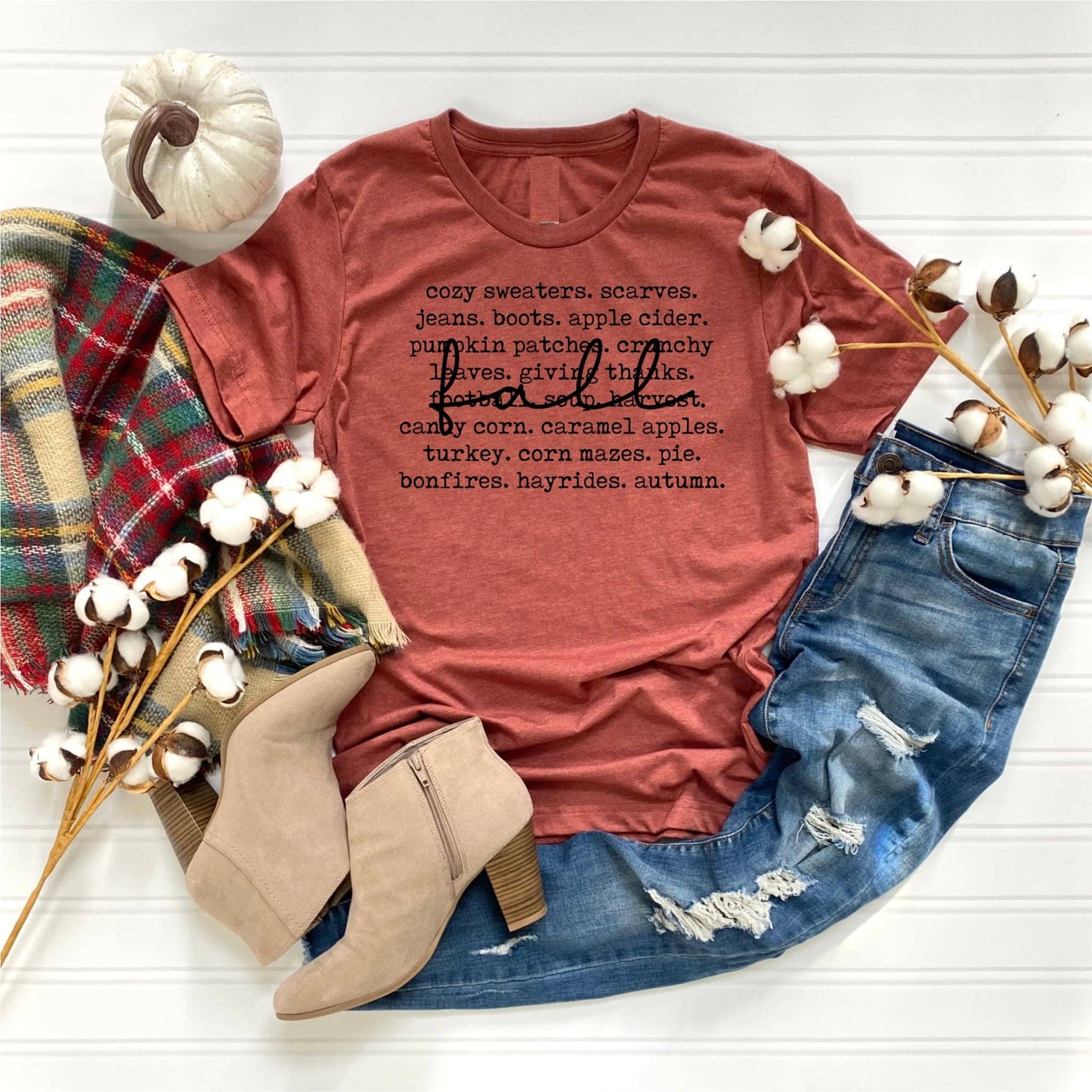 Fall Words Collage Clay Bella Canvas Seasonal Graphic Tee: 2X