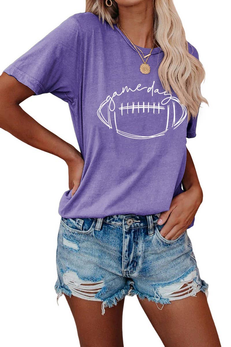 CWTTS0587_WOMEN GAME DAY PRINTING SHORT SLEEVE T SHIRT TOP: Black / (M) 1