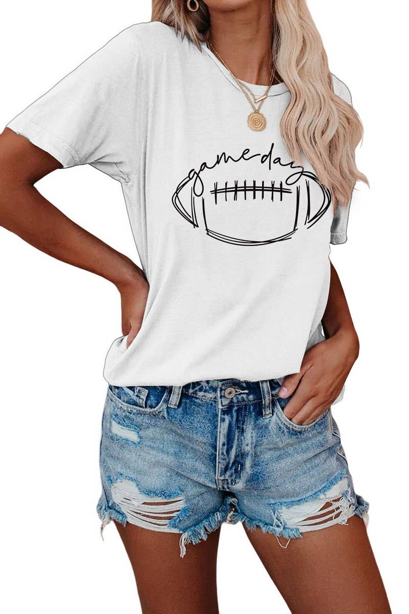CWTTS0587_WOMEN GAME DAY PRINTING SHORT SLEEVE T SHIRT TOP: Black / (M) 1