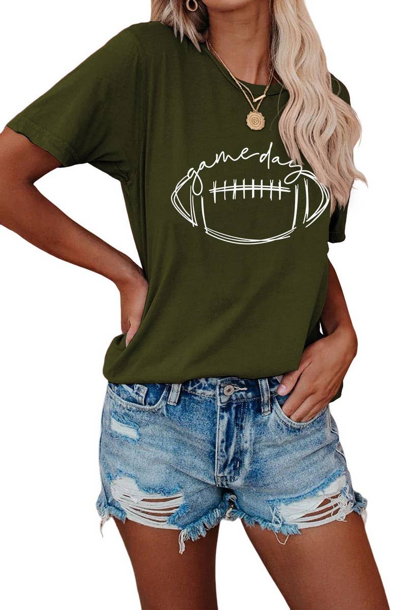 CWTTS0587_WOMEN GAME DAY PRINTING SHORT SLEEVE T SHIRT TOP: Black / (M) 1