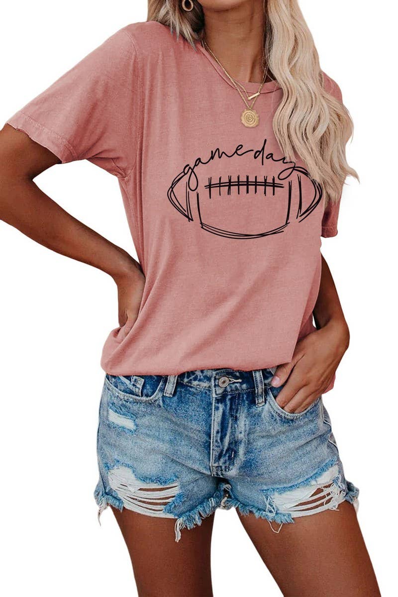 CWTTS0587_WOMEN GAME DAY PRINTING SHORT SLEEVE T SHIRT TOP: Black / (M) 1