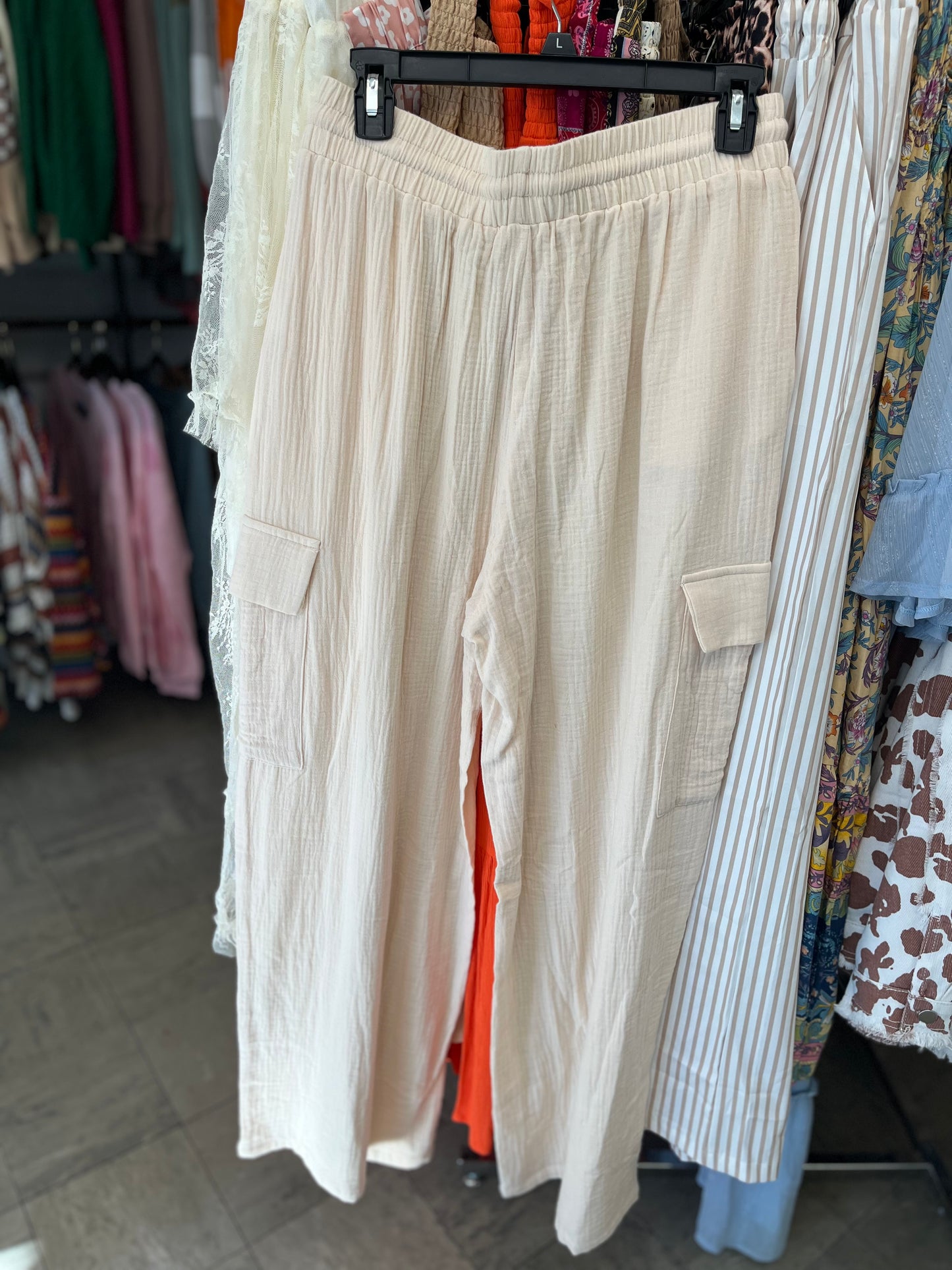 Apricot Loose Drawstring High Waist Crinkled Cargo Pants