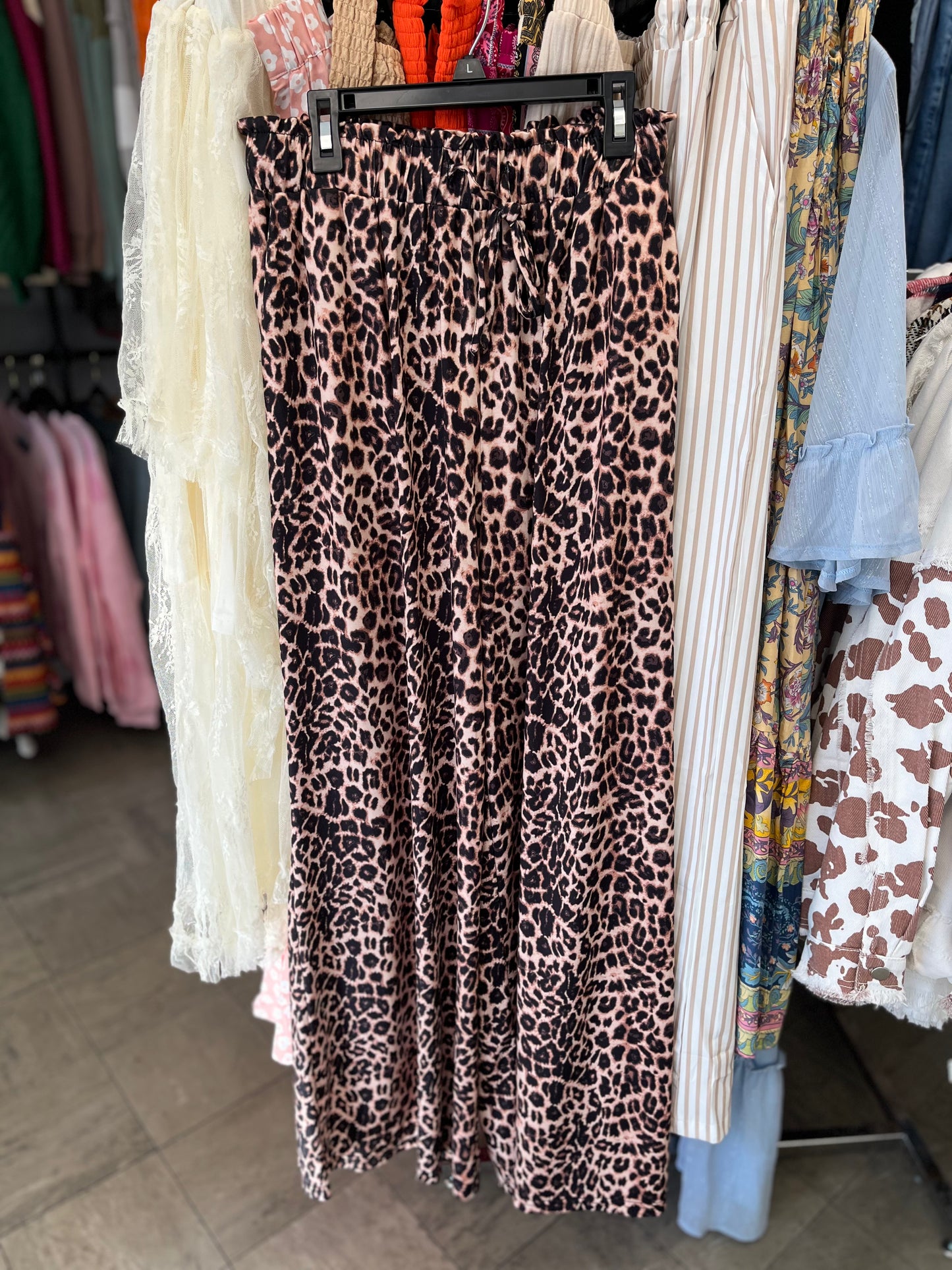 Desert Palm Boho Leopard Wide Leg Pants