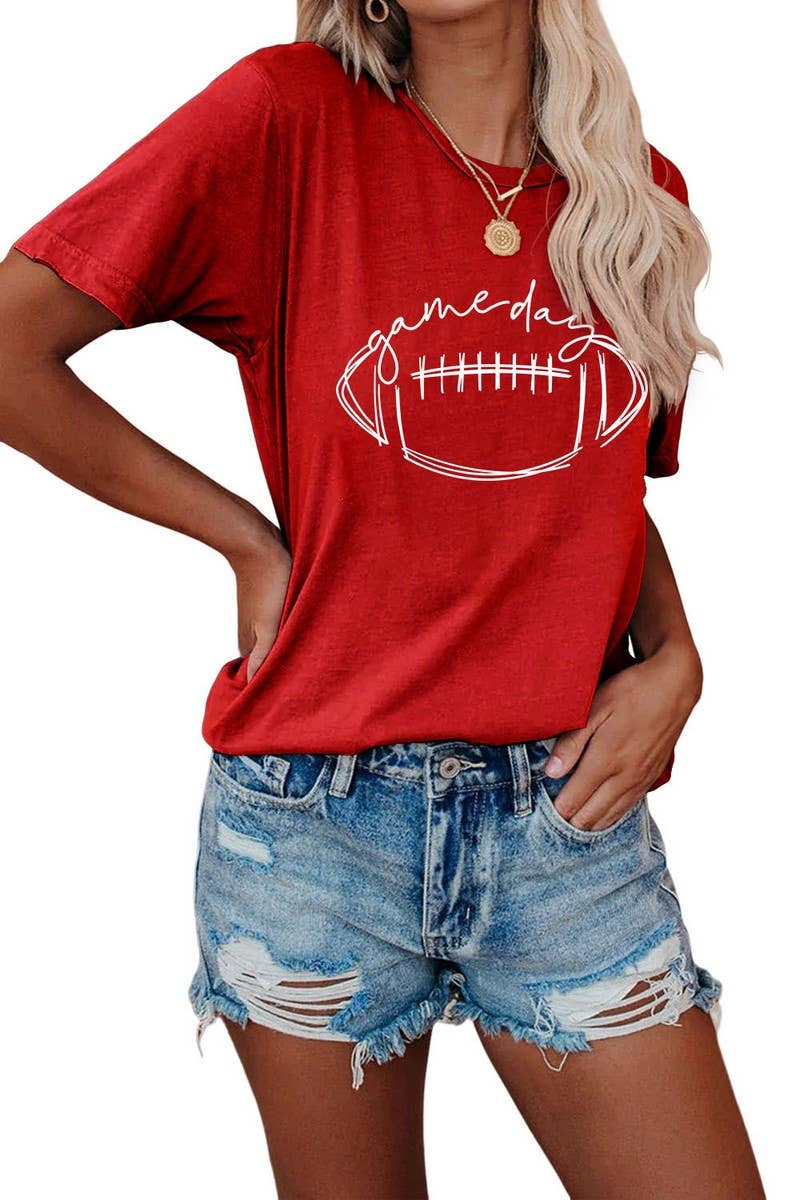 CWTTS0587_WOMEN GAME DAY PRINTING SHORT SLEEVE T SHIRT TOP: Black / (M) 1