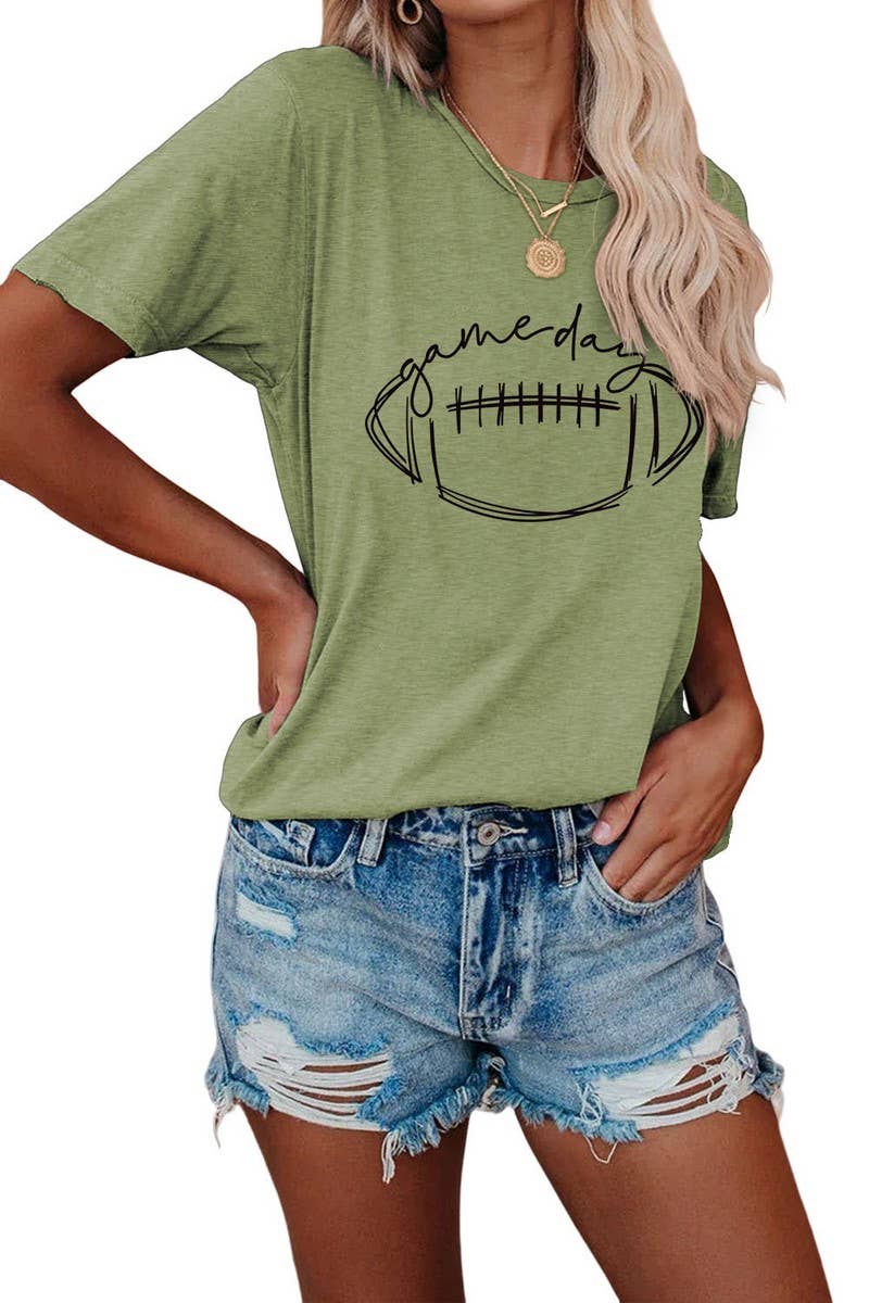 CWTTS0587_WOMEN GAME DAY PRINTING SHORT SLEEVE T SHIRT TOP: Black / (M) 1