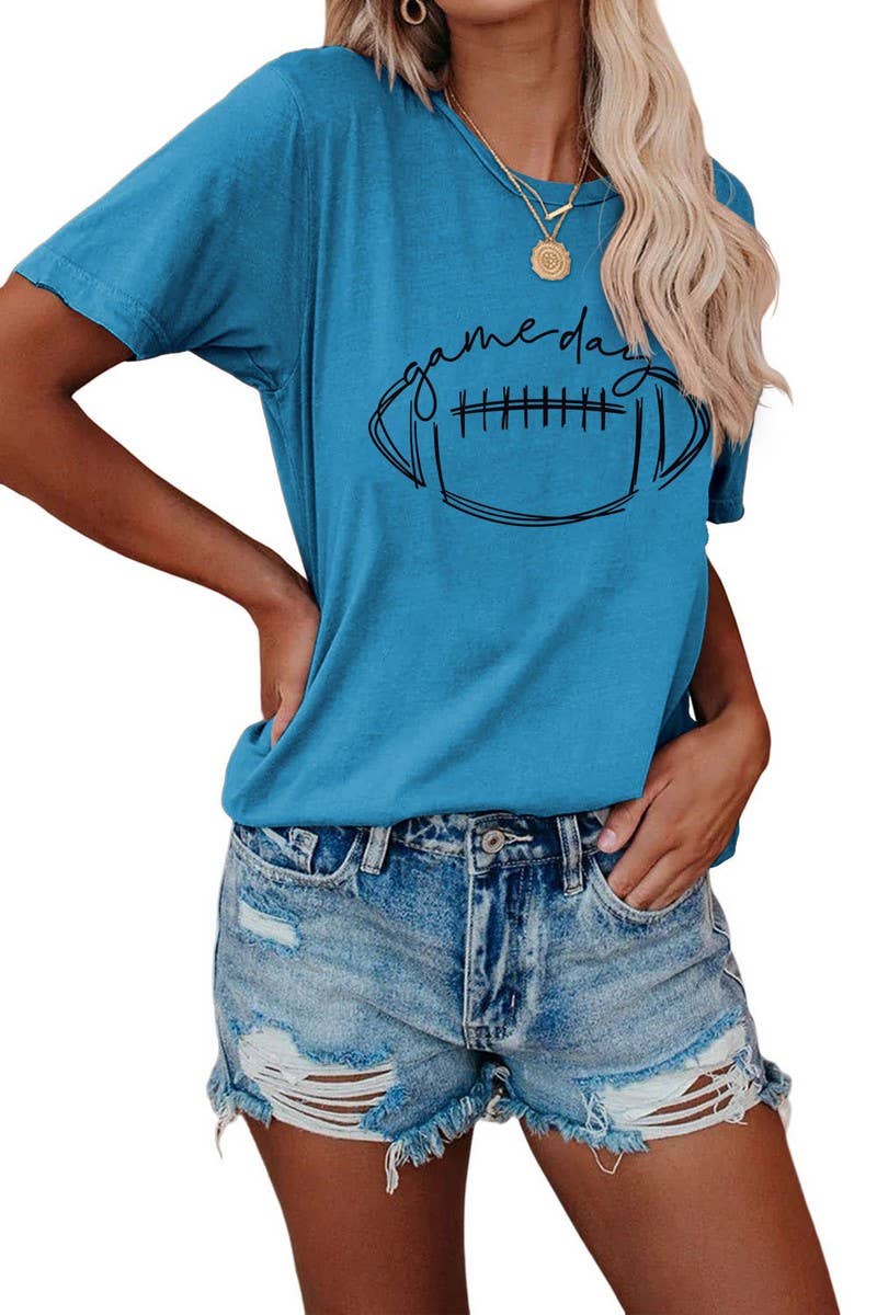 CWTTS0587_WOMEN GAME DAY PRINTING SHORT SLEEVE T SHIRT TOP: Black / (XXXL) 1