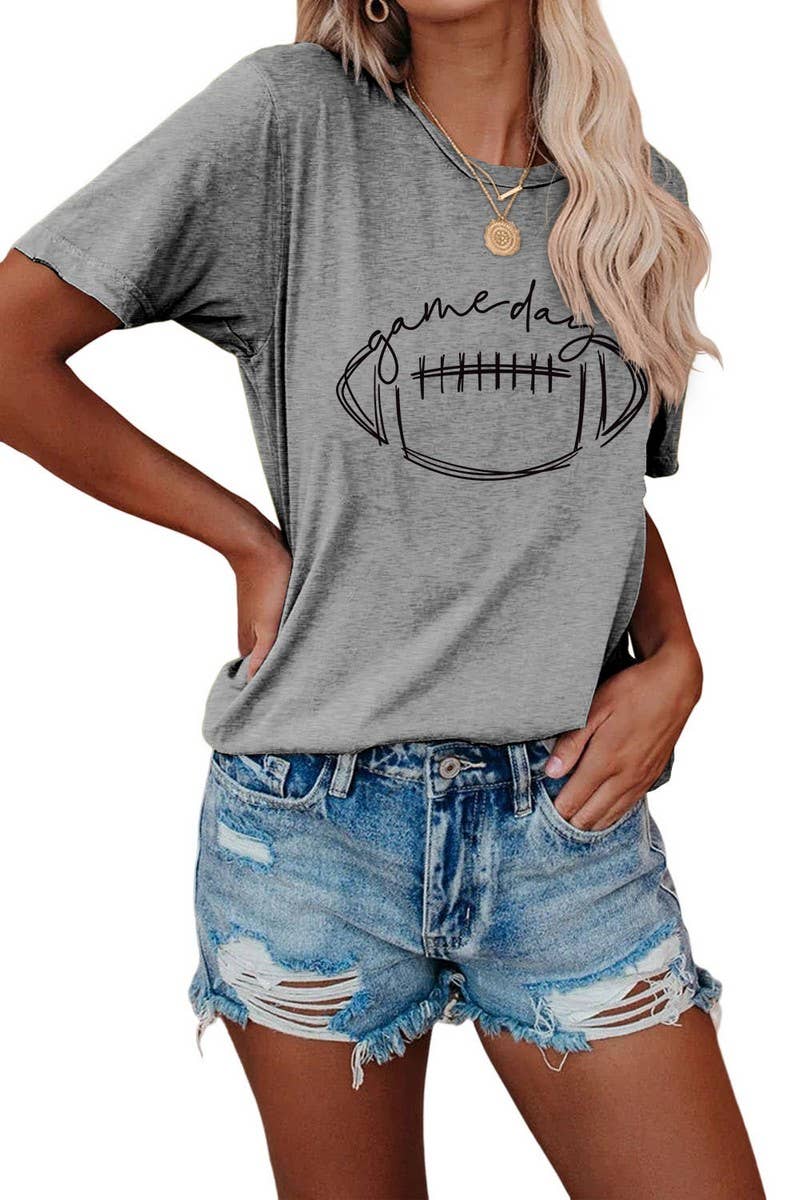 CWTTS0587_WOMEN GAME DAY PRINTING SHORT SLEEVE T SHIRT TOP: Black / (M) 1