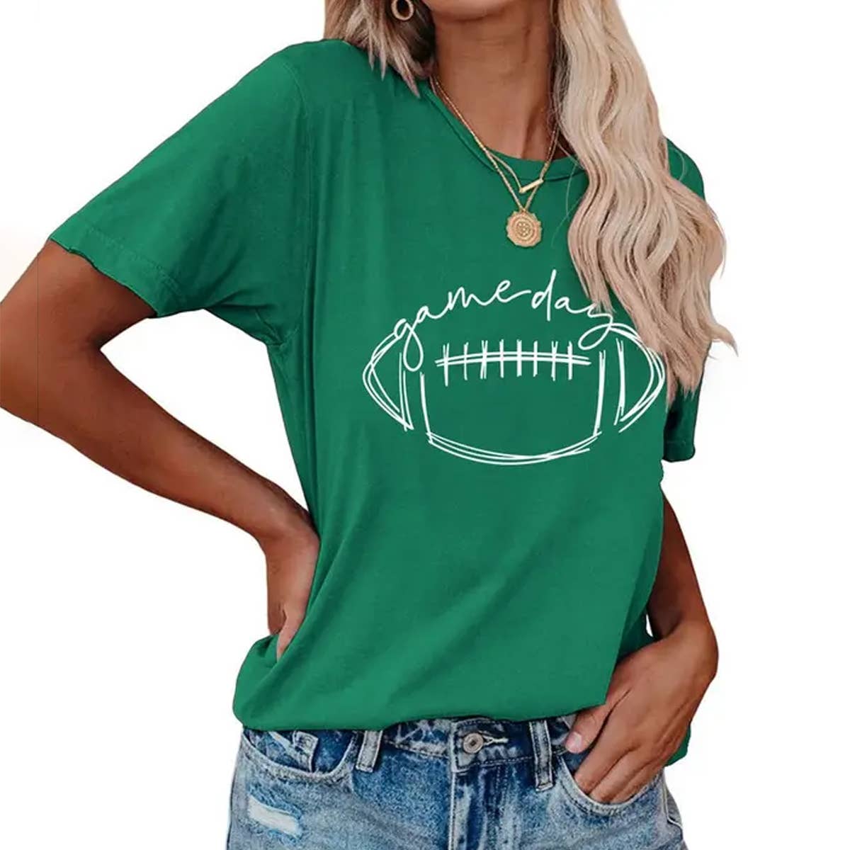 CWTTS0587_WOMEN GAME DAY PRINTING SHORT SLEEVE T SHIRT TOP: Black / (M) 1