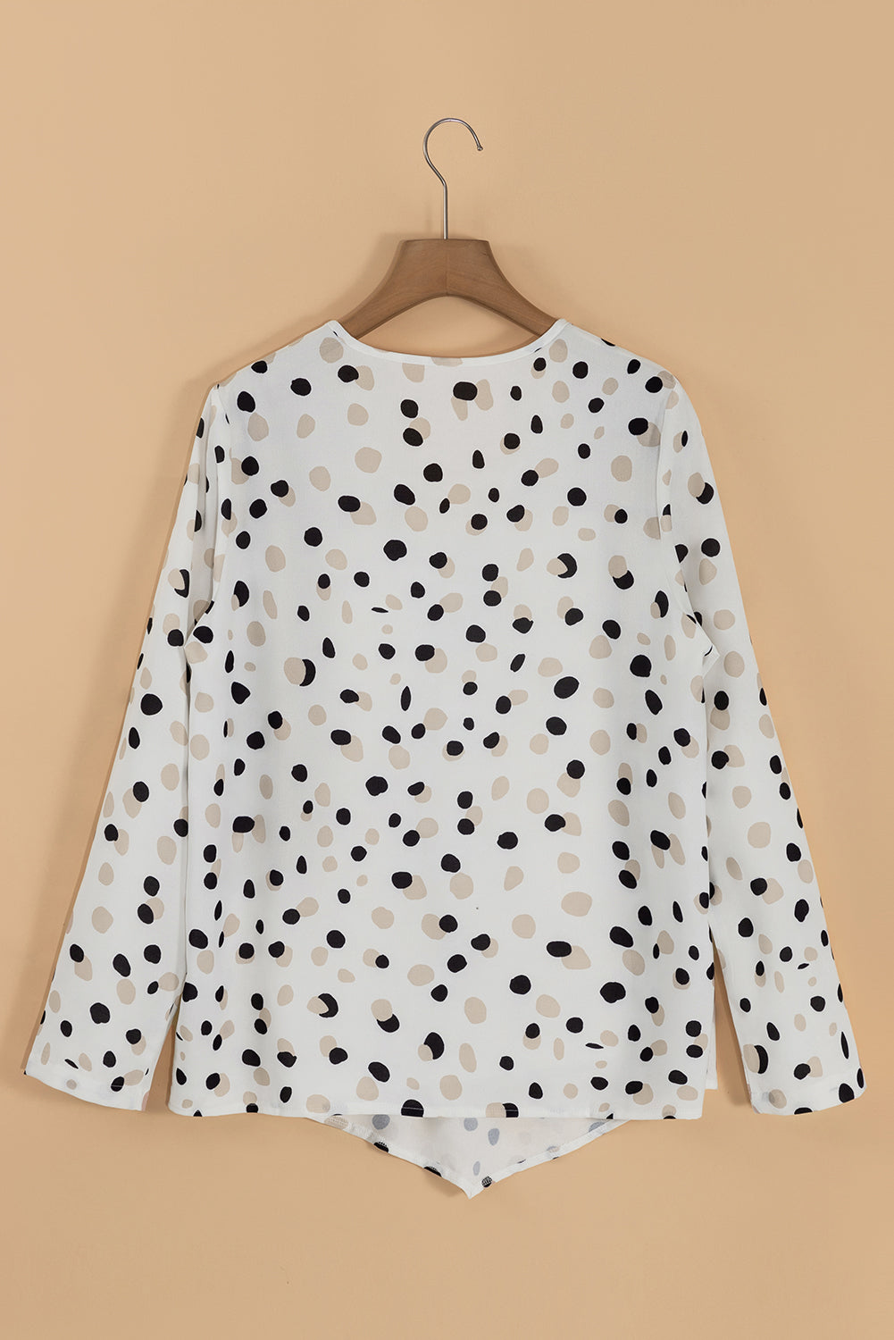 Green Polka Dot Print Button Front V Neck Blouse