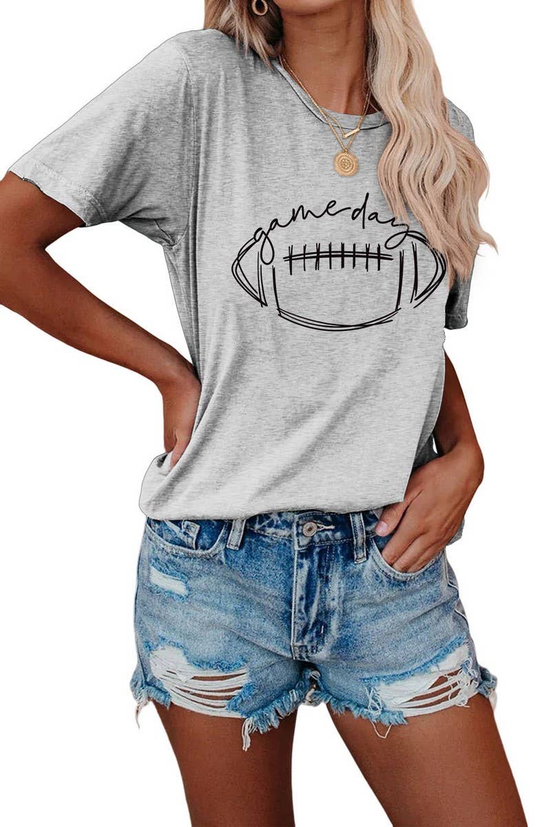 CWTTS0587_WOMEN GAME DAY PRINTING SHORT SLEEVE T SHIRT TOP: Black / (M) 1