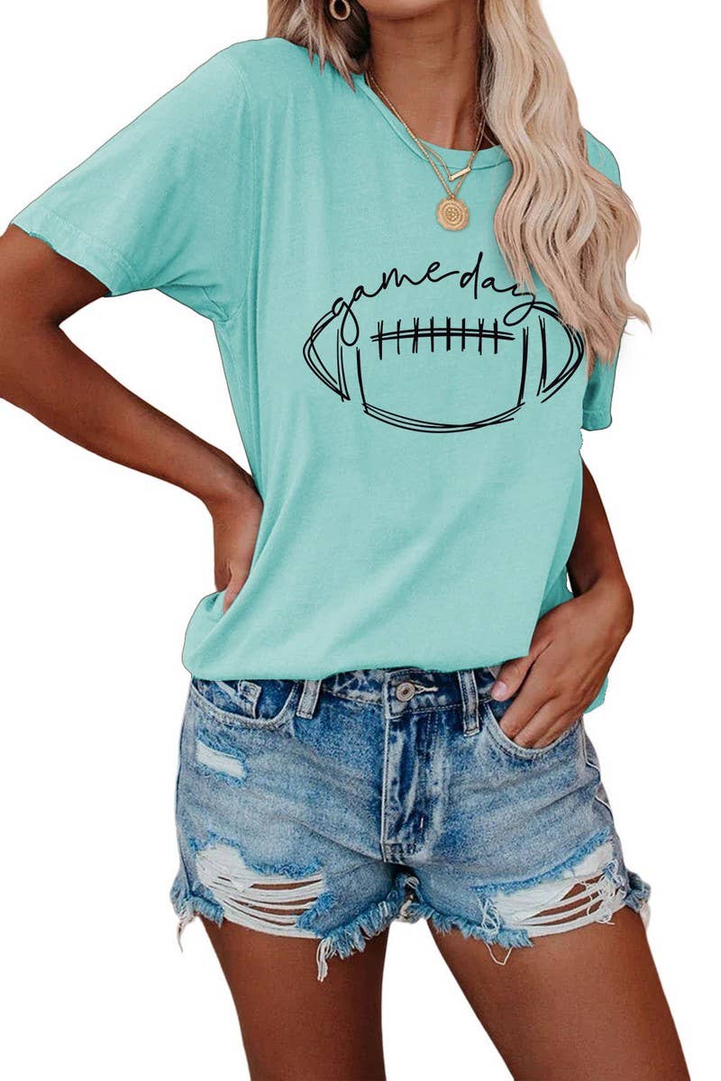 CWTTS0587_WOMEN GAME DAY PRINTING SHORT SLEEVE T SHIRT TOP: Black / (M) 1