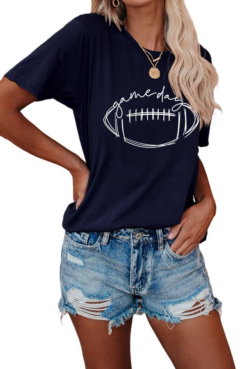 CWTTS0587_WOMEN GAME DAY PRINTING SHORT SLEEVE T SHIRT TOP: Black / (M) 1