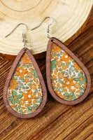 Contrast Trim Floral Print Drop Earrings