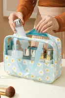Half Floral Print Handle Strap Waterproof Makeup Bag