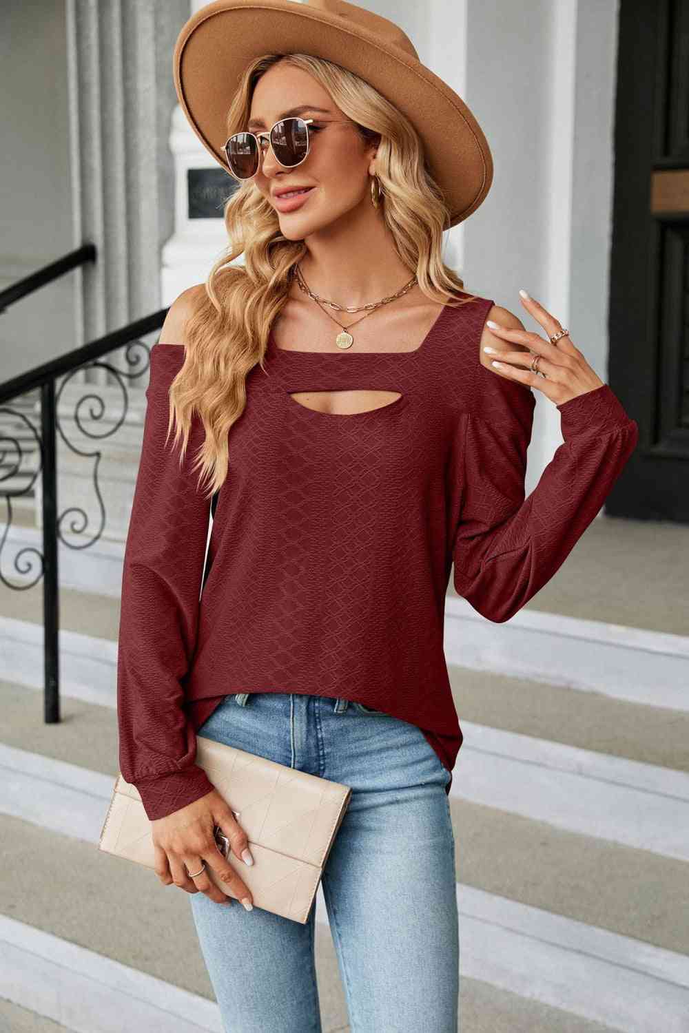 Cold Shoulder Square Neck Cutout Blouse