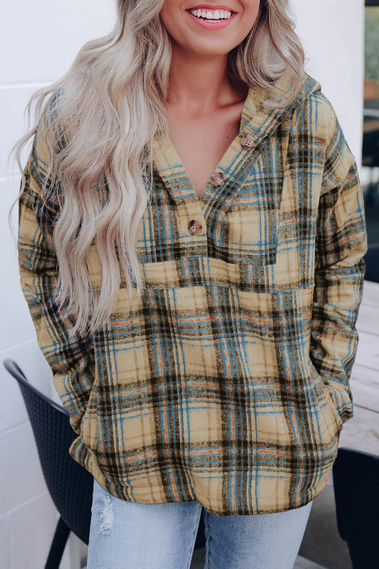 Plaid Long Sleeve Buttoned Hoodie