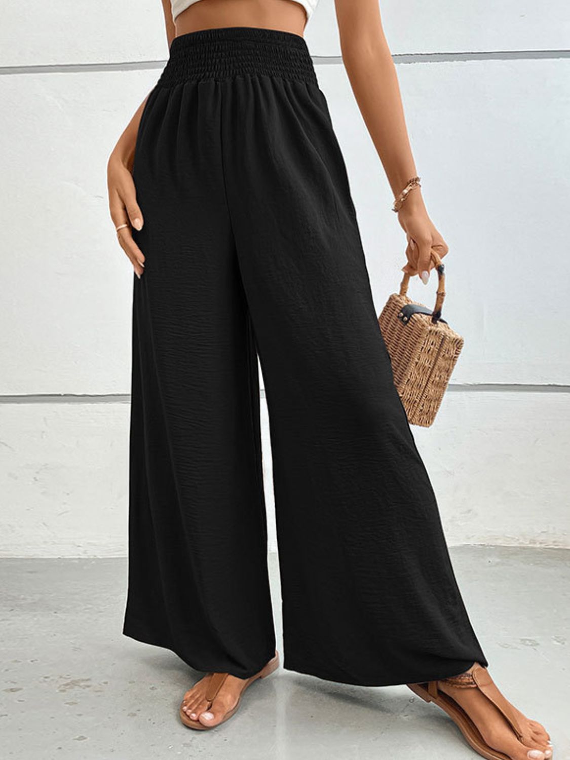 Wide Waistband Relax Fit Long Pants