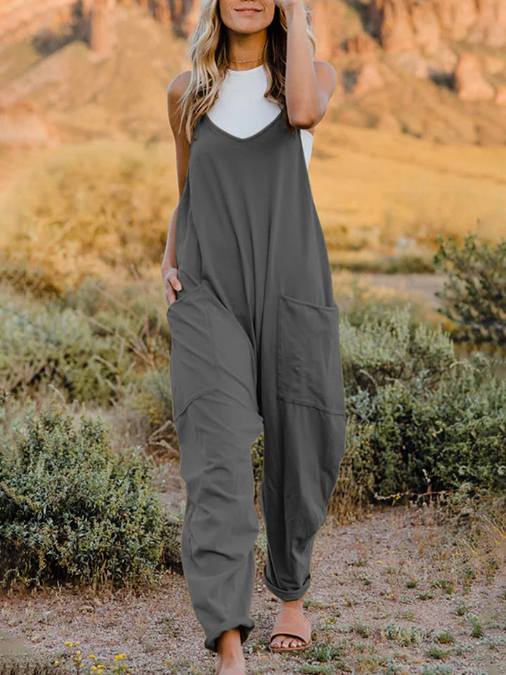 Double Take Full Size Sleeveless V-Neck Pocketed Jumpsuit