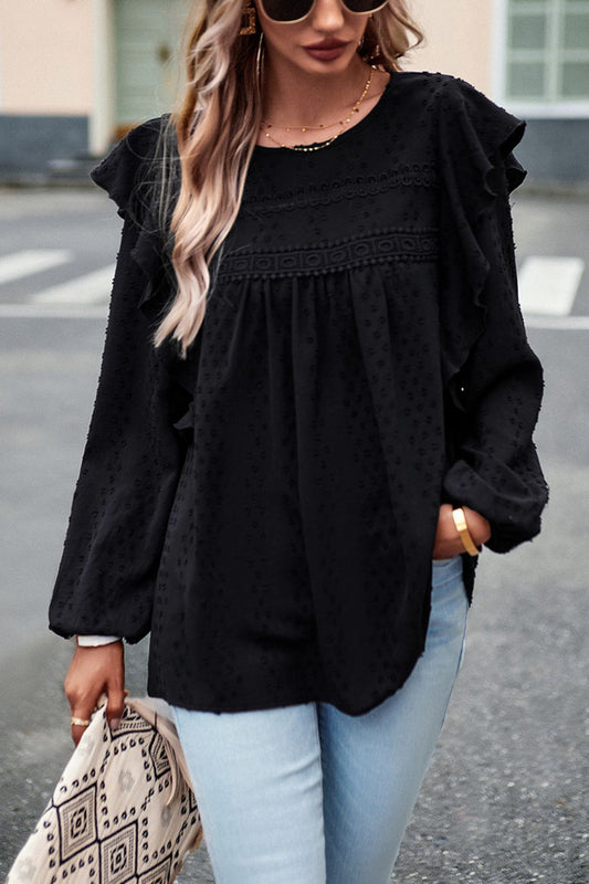 Ruffle Trim Balloon Sleeve Blouse