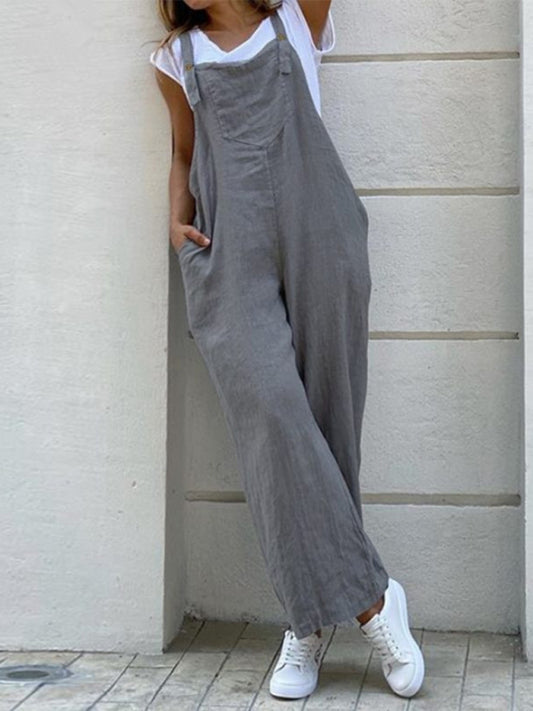 Women's Solid Color Ankle Length Linen Jumpsuit